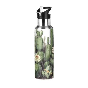 Imagem de Burbuja Garrafa de água de aço inoxidável de planta de cacto, garrafas de água isoladas a vácuo com tampa de canudo para esportes, academia, escola - à prova de vazamento e suor, sem BPA, 590 ml