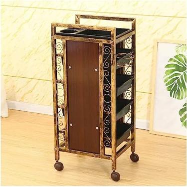 Imagem de Carrinho vintage para salão de beleza - Rack de armazenamento multifuncional de 3 camadas com tubos de aço espesso, tinta ecológica, prateleiras para secador de cabelo, acabamento preto
