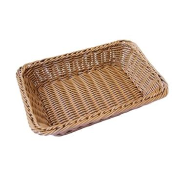 Imagem de CFGH6FDF Suporte de frutas feito à mão imitação de vime cesta de vime retangular caixa de armazenamento cesta de pão de frutas suporte de tigela de frutas (grande)