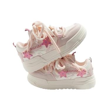 Imagem de Fujedmog Star Shoes Tênis de caminhada feminino plataforma branco macio confortável bonito estrela decoração EUA 4-8, rosa, 33