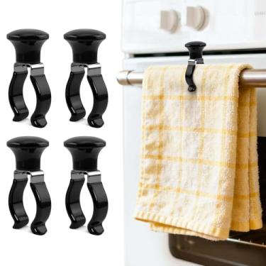 Imagem de EALPVIS Pacote com 4 clipes de toalha de cozinha com alças de madeira – permanece firme em tecidos grossos, suporte de toalha resistente ao calor para micro-ondas, forno, lava-louças | Presente