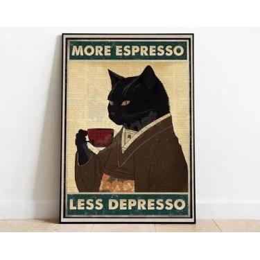 Imagem de Placa De Metal Retrô Gato Preto Espresso, Arte De Parede Engraçada Par