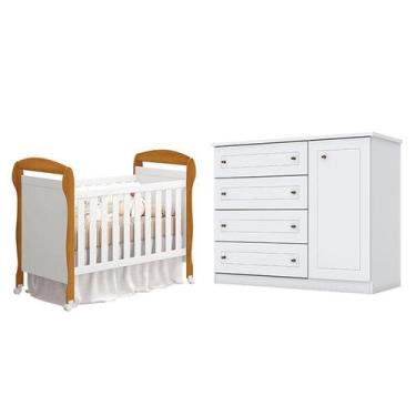 Imagem de Berço Americano Danny Branco Acetinado Savana Reller e Cômoda Infantil
