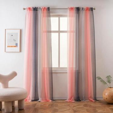 Imagem de Cortina Yancorp 132x160 cm rosa cinza Ombre Rod Pocket