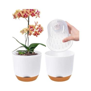 Imagem de Conjunto De 2 Vasos Para Orquídeas Com Furos, Autoirrigáveis, Com Reve