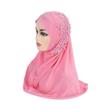 Imagem de Hijab Grande Para Meninas Muçulmanas Com Renda E Pedras, Lenço Islâmic
