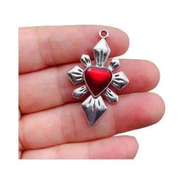 Imagem de Pingente Sagrado Coração Gótico Esmaltado Banhado a Prata 10 Peças DIY