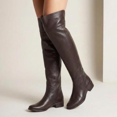 Imagem de Bota Feminina Over The Knee Montaria Acima Do Joelho Salto Baixo Couro