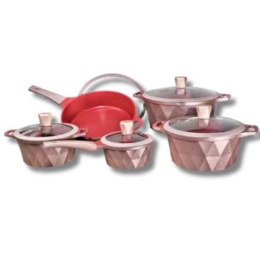 Imagem de Jogo 5 Panela Indução Cerâmica Marmoriza - Docesar, Rose, Vermelho
