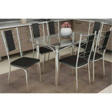 Imagem de Conjunto de Jantar Elba 6 Lugares Tampo de Vidro com Cadeiras Lisboa Courano Preto 120CM Kit