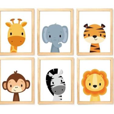 Imagem de Quadro Infantil Safari 6 Un A4 Vidro E Pendurador. - SHOPPINGNET