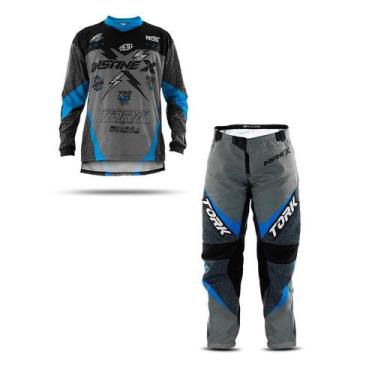 Imagem de Calça e Camisa Motocross Insane X - Pro Tork, Cinza, Azul, P - 38