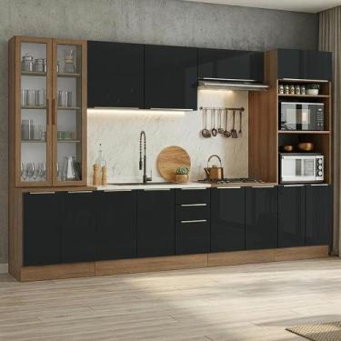 Imagem de Armário de Cozinha Completa 340 x 60 cm Rustic/Preto Lux Madesa 04, Ru