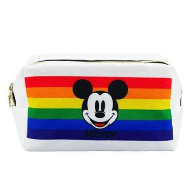 Imagem de Necessaire retangular branca mickey arco-íris 12x10x20cm - disney