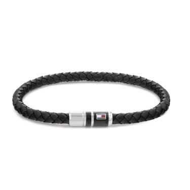 Imagem de Tommy Hilfiger Pulseira masculina de couro trançado, length 21.5 cm, Aço inoxidável e c...