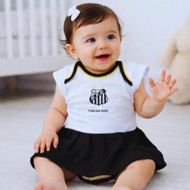 Imagem de Body Vestido Santos Infantil - Torcida Baby, RN, Branco, Preto