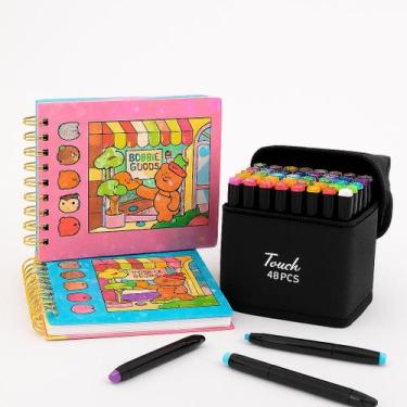 Imagem de Kit 2 Livros de Colorir Bobbie Goods + 48 Canetas Dupla Brush Arte Cri
