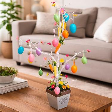 Imagem de Árvore de Páscoa Osterbaum Decorativa com Galhos Flexíveis e Enfeites Colorido 80CM
