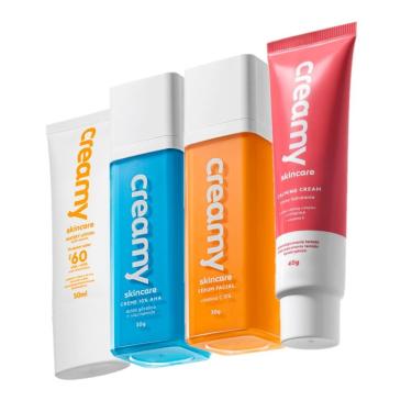 Imagem de Kit Skincare Creamy Vitamina C Ácido Glicólico Hidratante Facial Protetor Solar FPS60 Multicolorido 4 Produtos