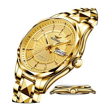 Imagem de OUPINKE Relógio masculino luxuoso relógio automático auto esqueleto negócios com tungstênio 5atm à prova d'água safira cristal data presentes, Dourado