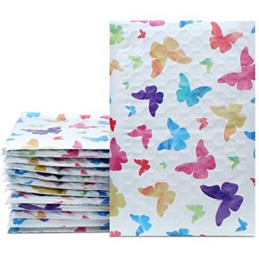 Imagem de Envelopes acolchoados com bolhas de poliéster de 50 peças da UCGOU de 10,16 x 20,32 cm, bolsas personalizadas para boutique, envelopes de envio, envelopes à prova d'água (borboleta colorida)