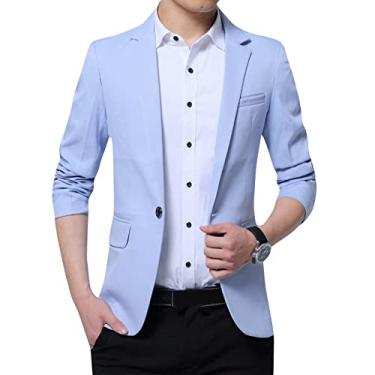 Imagem de Dawwoti Blazer masculino slim fit casacos smoking versão coreana terno casual jaqueta, Azul claro, XXG