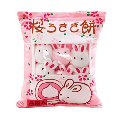 Imagem de Travesseiro de pelúcia engraçado bonito do bicho de pelúcia | Almofada de arremesso de coelho rosa com bichos de pelúcia removíveis | Brinquedo de pelúcia fofo pintinho cereja coelhinhos, sofá Chunyu