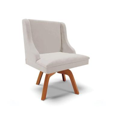 Imagem de Cadeira Veludo Cinza Giratória De Madeira