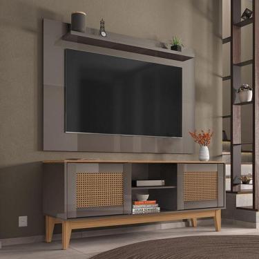 Imagem de Conjunto Sala Rack Painel Safira com Pés Madeira Maciça