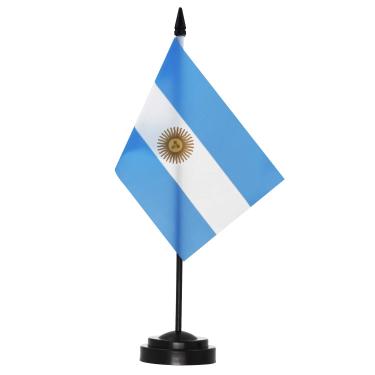Imagem de Conjunto de bandeiras de mesa ANLEY Argentina Deluxe - Bandeira de mesa argentina em miniatura de 6 x 4 polegadas com pólo sólido de 12 "- cores vivas e resistente ao desbotamento - base preta