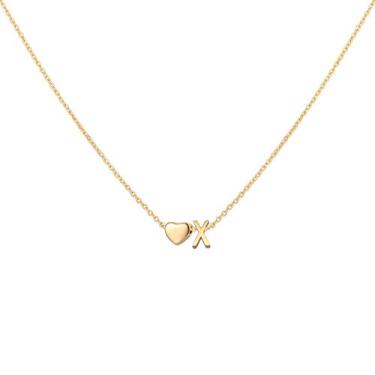 Imagem de Glimmerst Colar de coração com inicial banhado a ouro 18 K de aço inoxidável minúsculo coração com letras personalizadas monograma nome colar para mulheres, 9 cm, Metal, Sem Pedra Preciosa