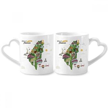 Imagem de Taiwan Mapa paisagem China viagem casal porcelana conjunto caneca cerâmica amante copo coração alça