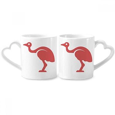 Imagem de Austrália Avestruz Estilo Retrô Ilustração Vermelha Casal Porcelana Conjunto de Caneca de Cerâmica Amante Copo Punho Coração