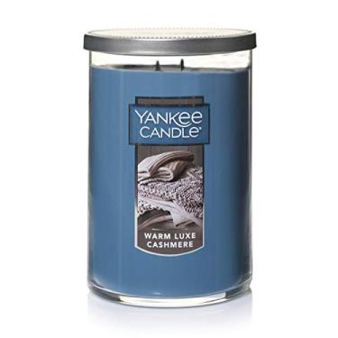 Imagem de Yankee Candle Quente Luxe Cashmere perfumado, clássico copo grande de 655 g vela de 2 pavios, mais de 75 horas de tempo de queima (azul)