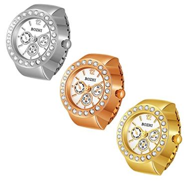 Imagem de Lancardo Relógio de anel 1 a 3 peças para mulheres e homens, relógio analógico de quartzo, algarismos arábicos, mostrador elástico, ouro rosa, prata relógio, Pacote com 3