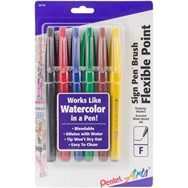Imagem de Pentel Caneta Touch Art Sign, ponta de pincel Fude, cores sortidas, pacote com 6 (SES15CBP6M)