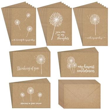 Imagem de Best Paper Greetings Pacote com 36 cartões de simpatia a granel com envelopes - Cartões de condolências de papel kraft para luto, pensando em você - design de dente-de-leão branco, dentro em branco