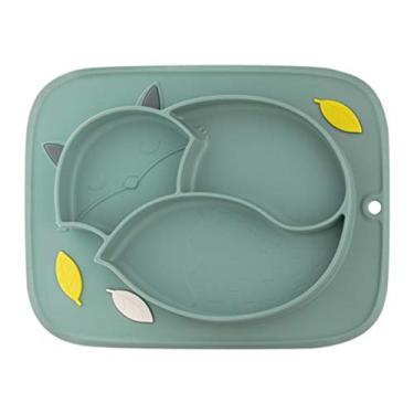 Imagem de Toyvian Placa Placa Dividida Fox Forma Silicone de Sucção Do Bebê Auto Alimentação Tigela Formação Antiderrapante Cadeiras Prato de Comida para As Crianças Do Bebê Criança Verde