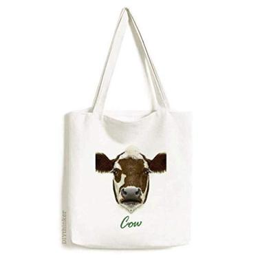 Imagem de Bolsa de lona marrom e branco para laticínios domésticos com animais de vaca, bolsa de compras casual