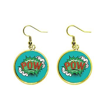 Imagem de Brinco de gota dourada Bubble Pow verde com diálogo de desenho animado pendente joia feminina