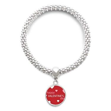 Imagem de DIYthinker Pulseira de prata com pingente de coração branco rosa vermelho Dia dos Namorados com corrente ajustável