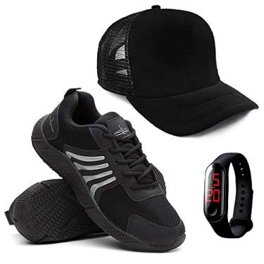 Imagem de Kit Tenis Running Masculino + Relógio Digital + Boné - Preto/41