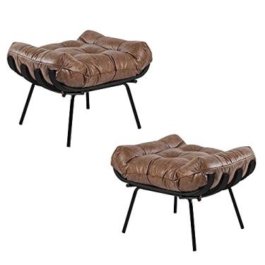 Imagem de Kit 2 Puff Decorativo Sala de Estar Costela Base Preta Couro Mel - Gran Belo