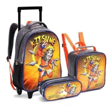 Imagem de Kit Mochila Escolar Infantil Meninos Anime Kit Sune Rodinhas