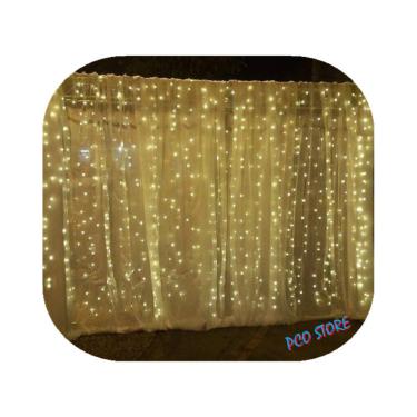Imagem de Cortina 900 Led 4,0m x 3,0m Fixo Branco Quente Decor Festa Casa Natal 110V