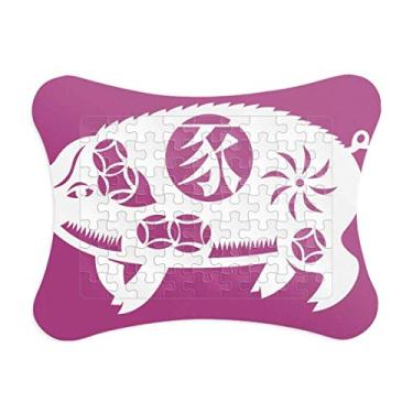 Imagem de Ano de porco animal chinês padrão do zodíaco moldura decoração quebra-cabeça ornamento de jogo