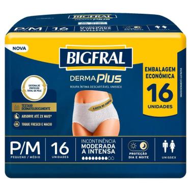 Imagem de Roupa Íntima Bigfral Derma Plus Descartável Unissex Tamanho P/M com 16 Unidades