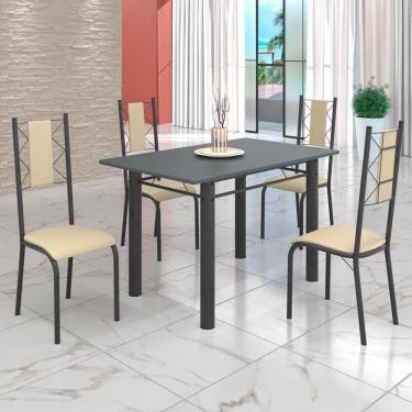 Imagem de Conjunto Sala de Jantar Bahia Mesa Tubo 120x75cm Tampo Pedra com 4 Cadeiras Creme/Prata