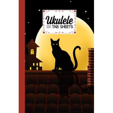 Imagem de Ukulele Tab Sheets: Ukulele Chord Diagrams / Blank Ukulele Tablature Notebook With black cat Cover by Valerie Fitzgerald