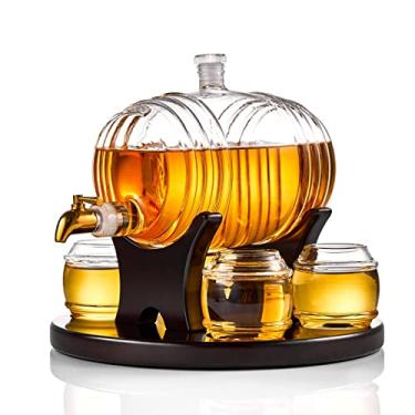 Imagem de Conjunto de decantador de barril de uísque – Dispensador de bebidas alcoólicas para homens – Decantador de 1350 ml com 4 copos de uísque para Bourbon, Scotch, Vodka, Tequila, Vinho